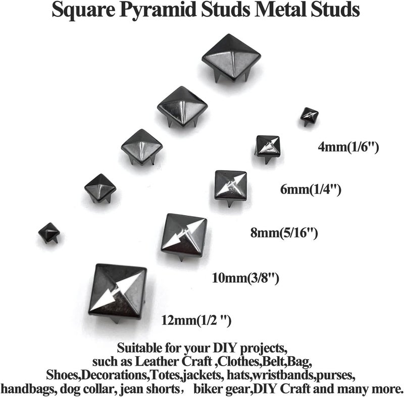 honigo Black 150pcs Square Pyramid Studs Metal Studs Spikes for Clothing,Shoe,Leather,Jacket,Punk,Crafts,Clothes,Jeans,Jewelry4/6/8/10/12mm - Image 3